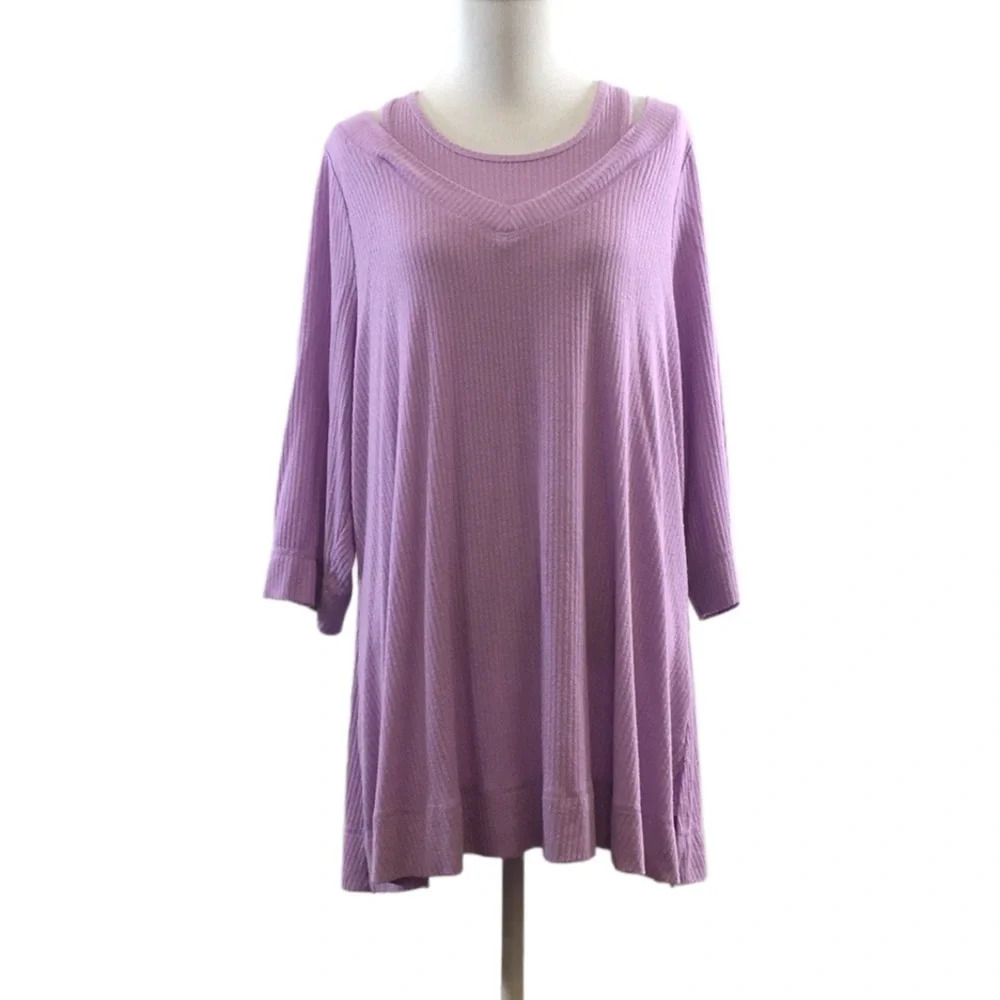 Catherines Purple Ribbed Knit Cold‎ Shoulder Sweater Top Womens 0X 14/16W